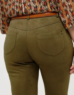 Hot Pantalon suédine kaki Slims|Pantalons