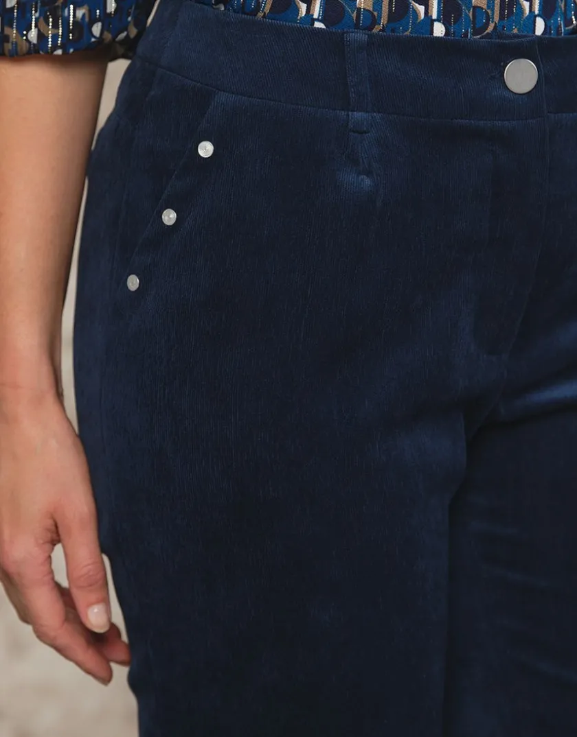 Hot Pantalon velours bleu Droits|Pantalons