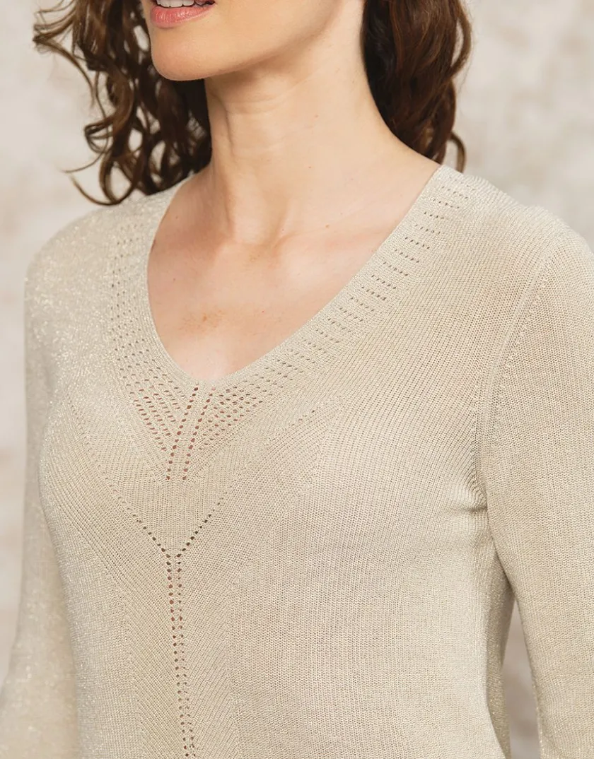 Clearance Pull beige maille ajourée Pulls|Maille