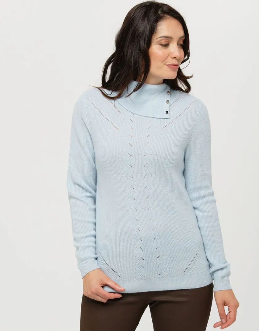 Clearance Pull bleu laine cachemire Pulls|Maille