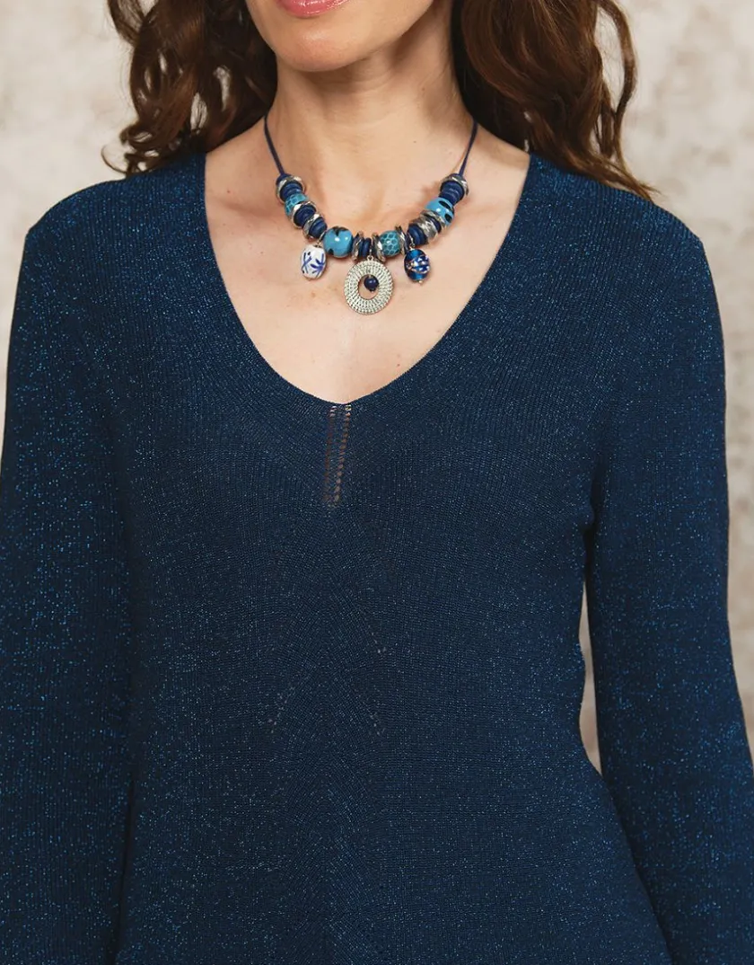 Outlet Pull bleu maille ajourée Pulls|Maille