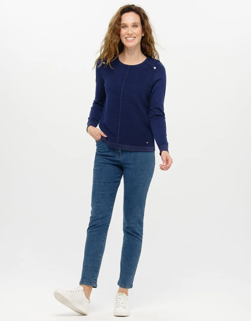 New Pull bleu marine rayures Pulls|Maille