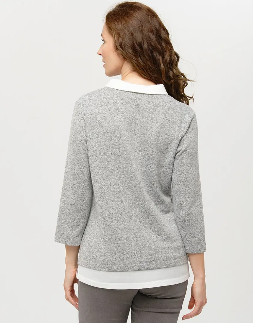 Online Pull chemisier 2en1 gris Pulls|Maille