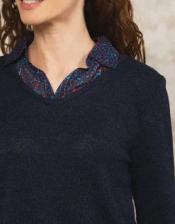 Discount Pull chemisier marine Pulls|Maille