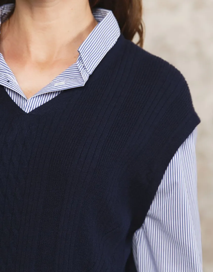 Hot Pull chemisier marine Pulls|Maille