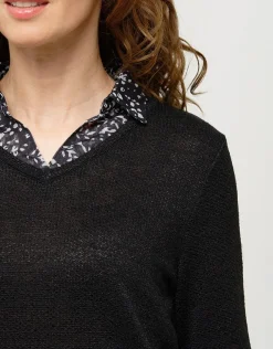 Discount Pull chemisier noir Maille|Pulls
