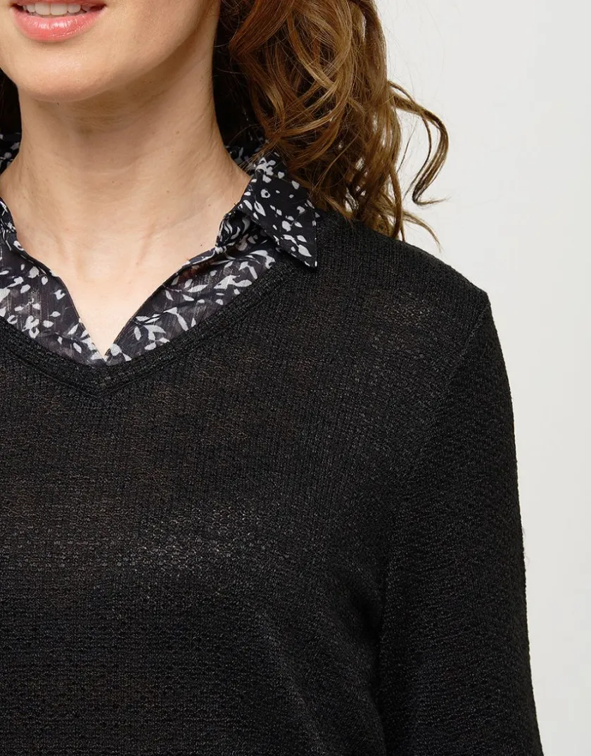 Discount Pull chemisier noir Maille|Pulls