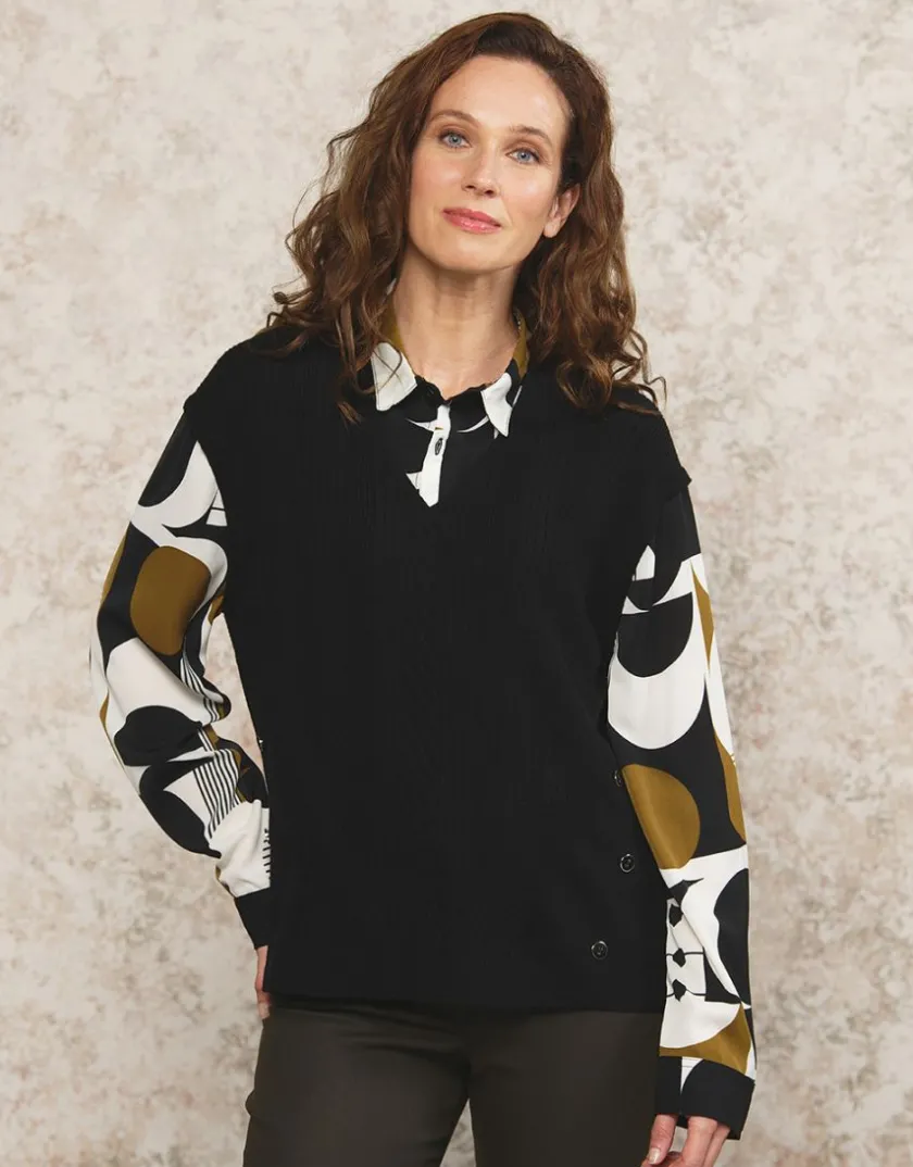 Discount Pull chemisier noir Pulls|Maille