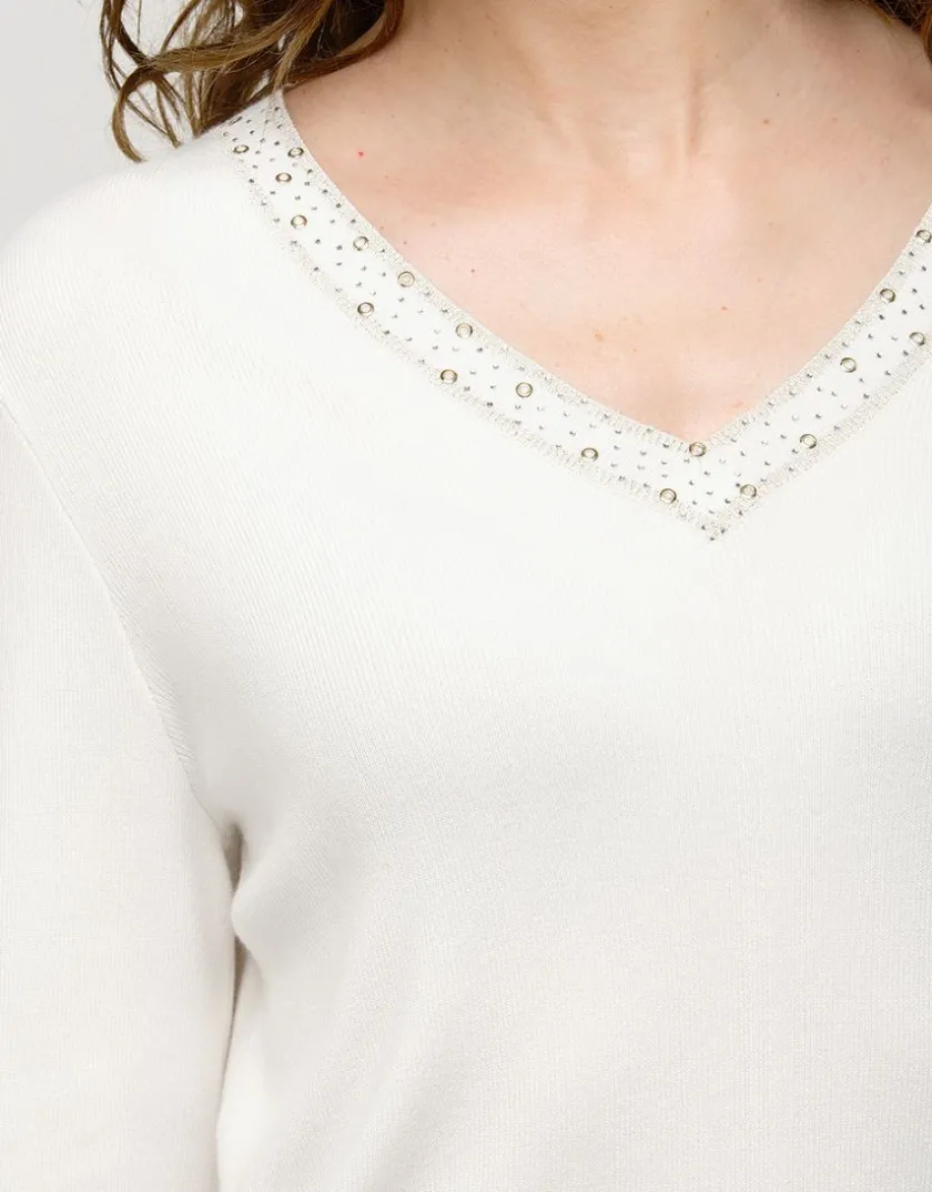 Online Pull écru col irisé Pulls|Maille