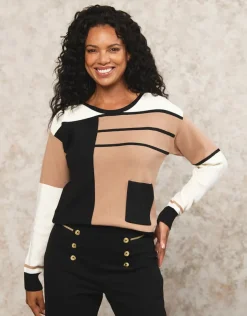 New Pull fantaisie noir beige Pulls|Maille