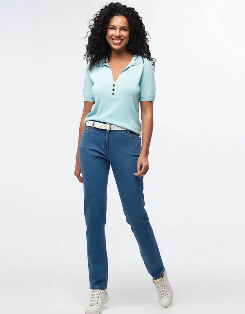 Hot Pull fin brillant bleu Pulls|Maille