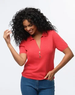 Online Pull fin brillant corail Pulls|Maille