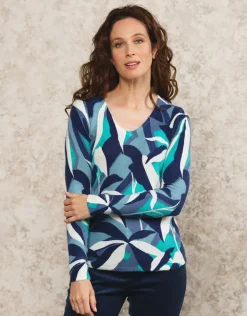 Discount Pull imprimé bleu vert Pulls|Maille