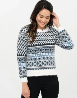 Clearance Pull jacquard bleu blanc Pulls|Maille