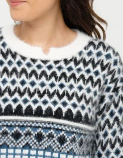 Clearance Pull jacquard bleu blanc Pulls|Maille