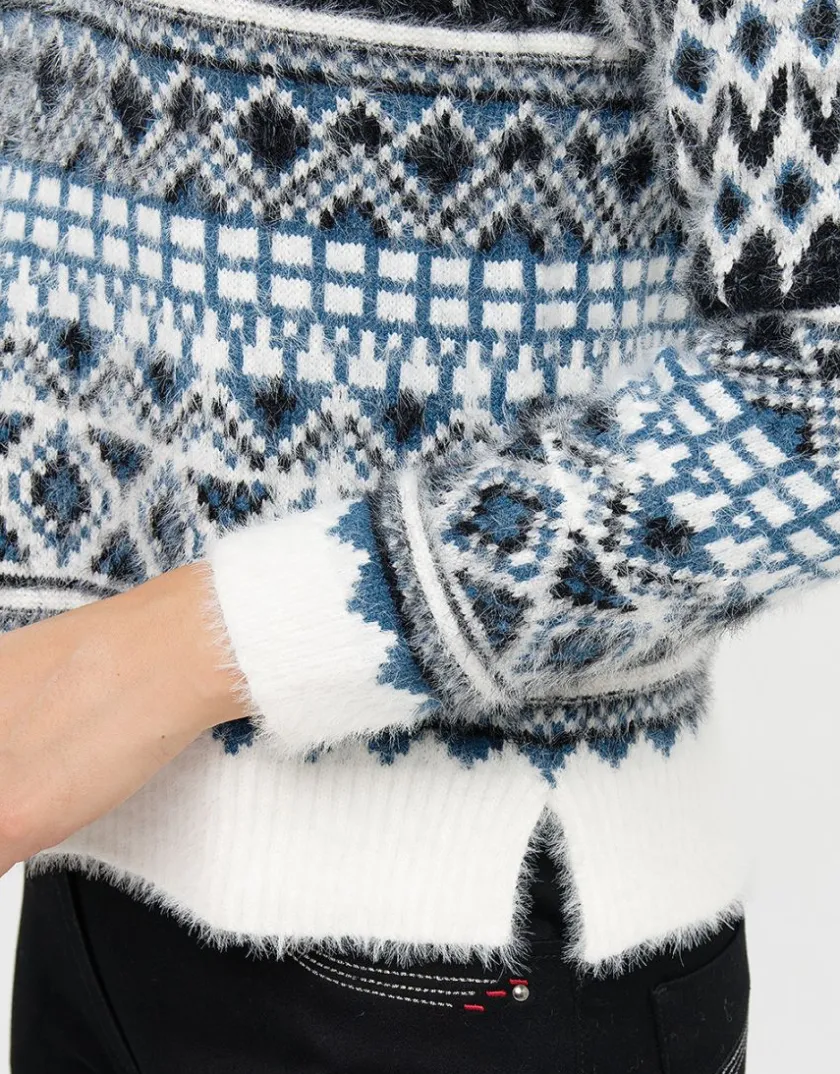 Clearance Pull jacquard bleu blanc Pulls|Maille