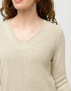 New Pull maille beige fils or Pulls|Maille