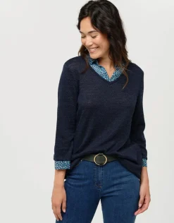 New Pull marine col V Pulls|Maille