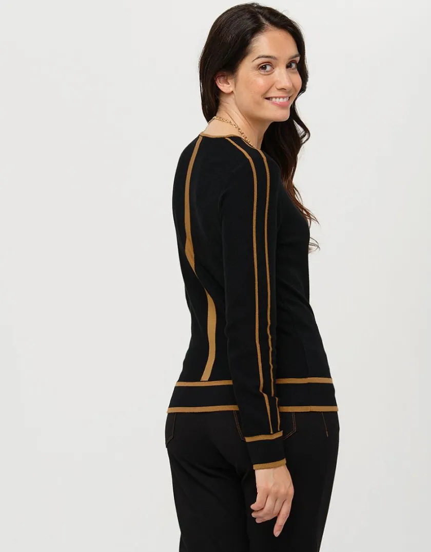 Sale Pull noir bande camel Pulls|Maille