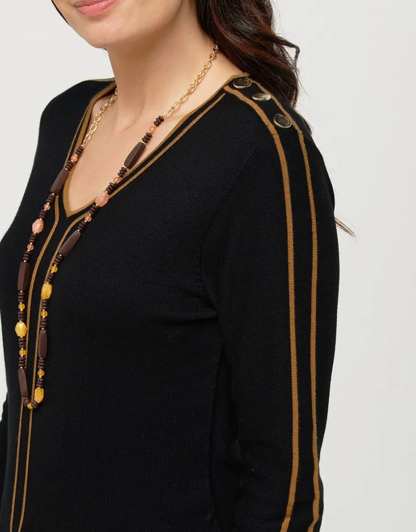Sale Pull noir bande camel Pulls|Maille