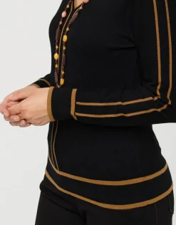 Sale Pull noir bande camel Pulls|Maille