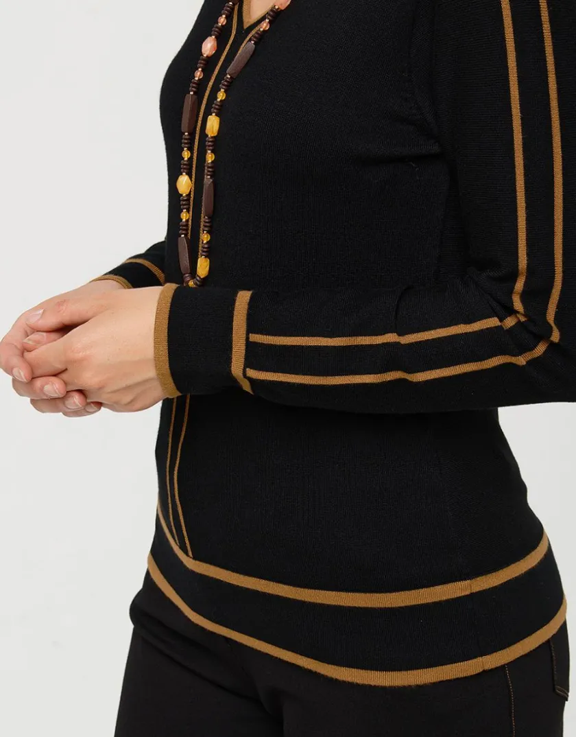 Sale Pull noir bande camel Pulls|Maille