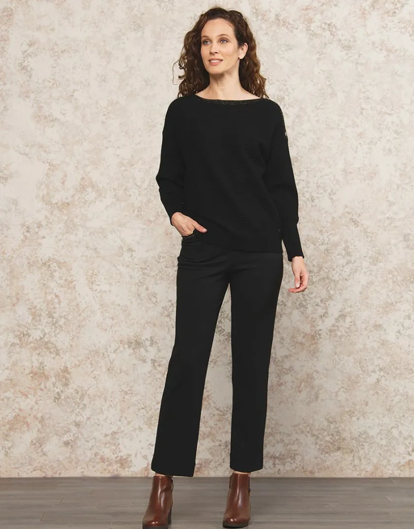Clearance Pull noir encolure bateau Pulls|Maille