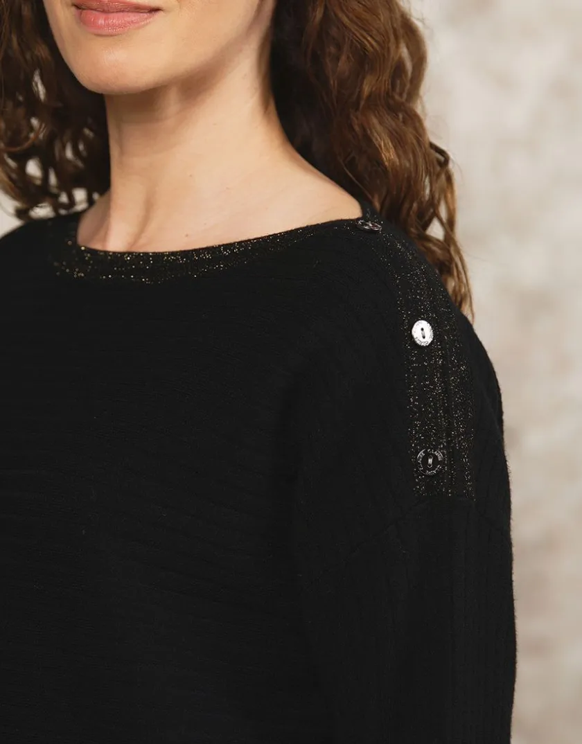 Clearance Pull noir encolure bateau Pulls|Maille