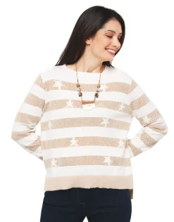 Clearance Pull rayé beige écru Pulls|Maille