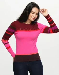 Discount Pull rayé fuchsia prune Pulls|Maille