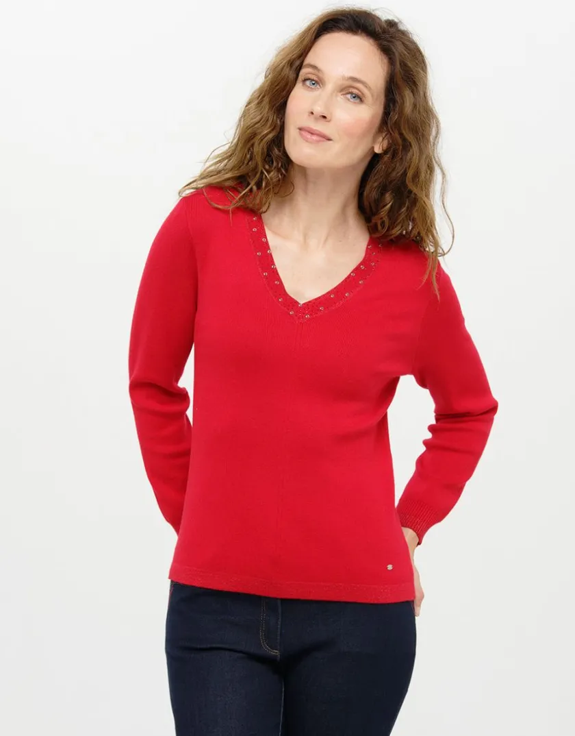 Online Pull rouge col irisé Pulls|Maille