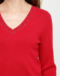 Online Pull rouge col irisé Pulls|Maille