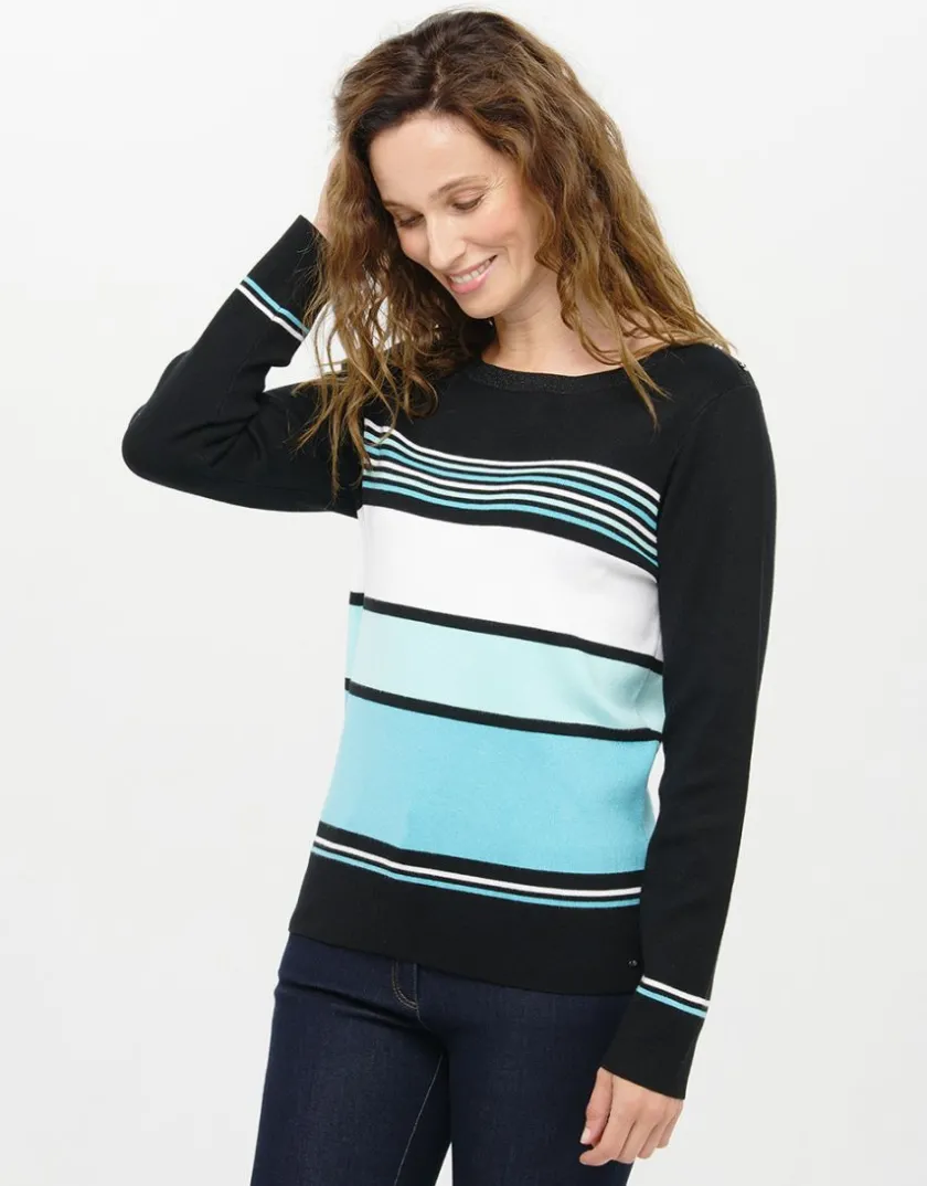 Hot Pull turquoise rayé Pulls|Maille