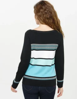 Hot Pull turquoise rayé Pulls|Maille