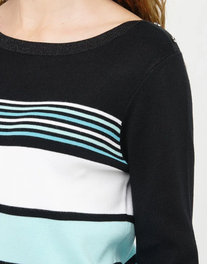 Hot Pull turquoise rayé Pulls|Maille
