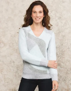 Hot Pull V bleu et gris Pulls|Maille