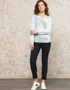 Hot Pull V bleu et gris Pulls|Maille