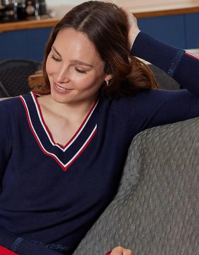 Discount Pull V marine sport chic Pulls|Maille