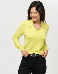 Fashion Pull vert anis col polo Pulls|Maille