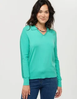New Pull vert menthe col polo Pulls|Maille