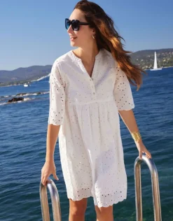 Hot Robe blanche broderies Robes|Robes & Jupes