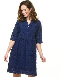 Online Robe bleu broderies Robes|Robes & Jupes