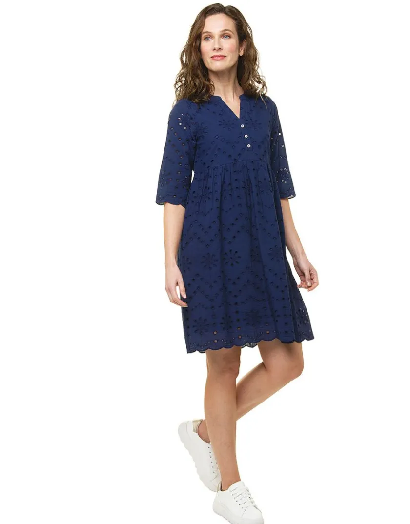 Online Robe bleu broderies Robes|Robes & Jupes