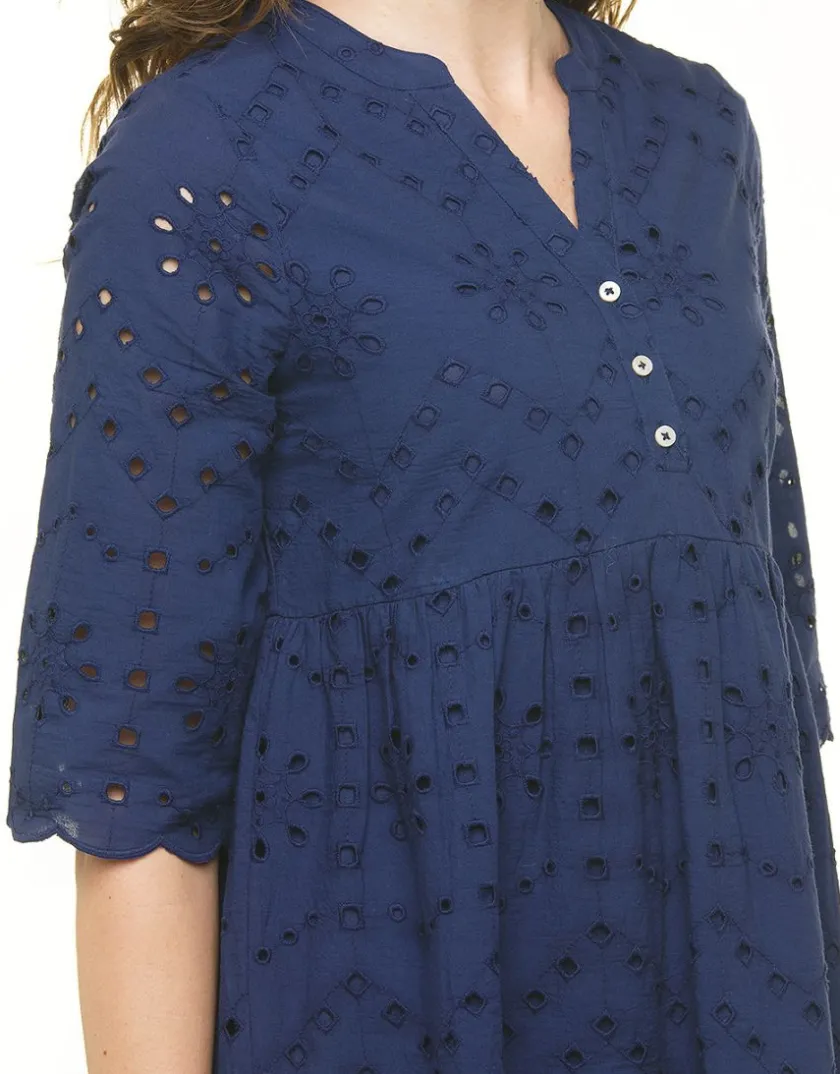 Online Robe bleu broderies Robes|Robes & Jupes
