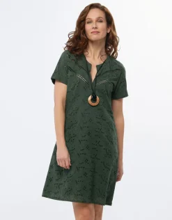 Hot Robe broderie coton kaki Robes|Robes & Jupes