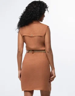 Discount Robe en lin marron Robes|Robes & Jupes