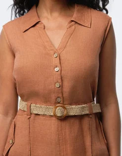 Discount Robe en lin marron Robes|Robes & Jupes