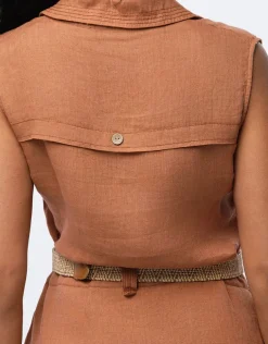 Discount Robe en lin marron Robes|Robes & Jupes