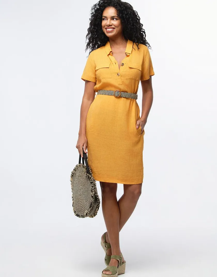 New Robe en lin ocre Robes|Robes & Jupes
