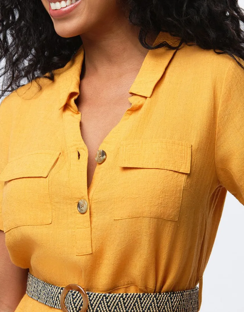 New Robe en lin ocre Robes|Robes & Jupes